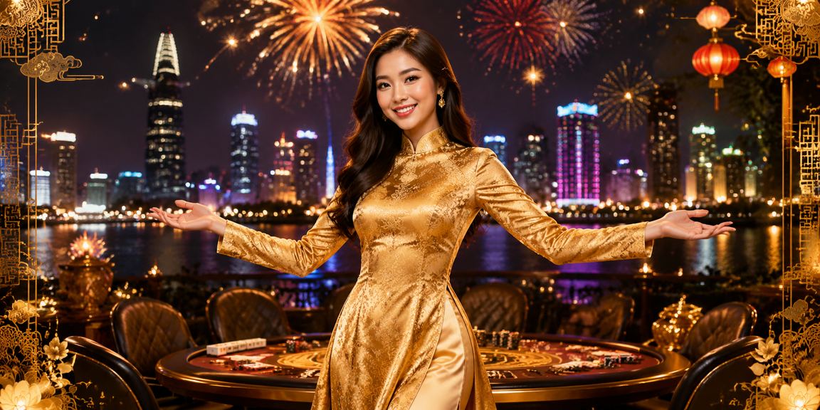 Người phụ nữ mặc áo dài tại TP.HCM thư giãn với trò chơi casino trực tuyến buổi tối